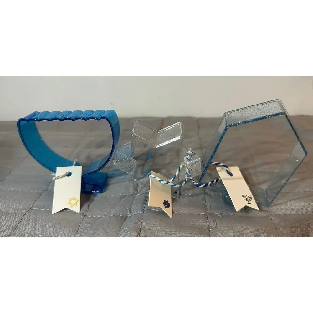 Hanukkah Cookie Cutters - Dreidel, Menorah, Star 3 Pack New Chanukah Blue Clear